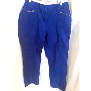 Chicos Royal Blue Zip Pocket Cotton Blend Capri Pants, Size Large.